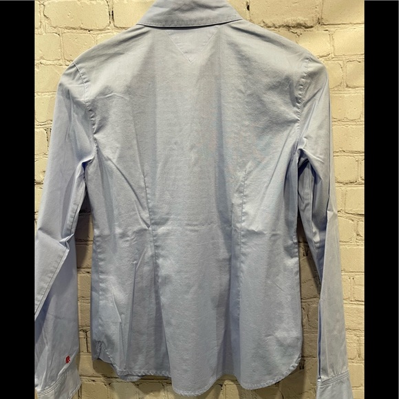 TOMMY HILFIGER WOMAN LIGHT BLUE  LONG SLEEVES SHIRT pleated neckline SIZE S/P - Picture 11 of 13